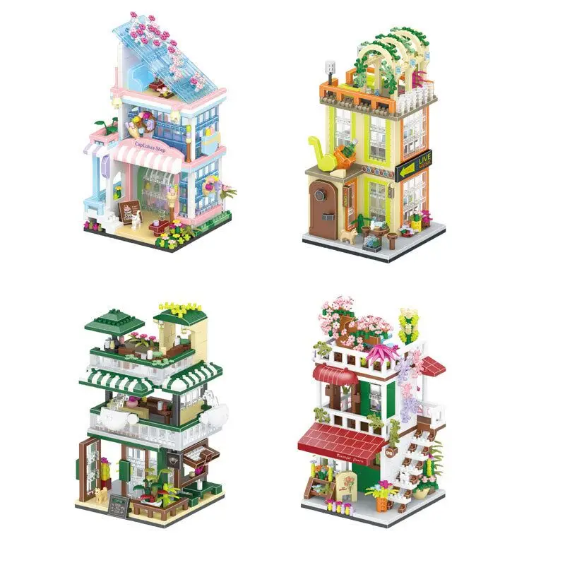 Creative Flower House Building Blocks negozio di dolci Street View Model Blocks Toys Micro Blocks Toys for Boys Girls Gift giocattoli per bambini