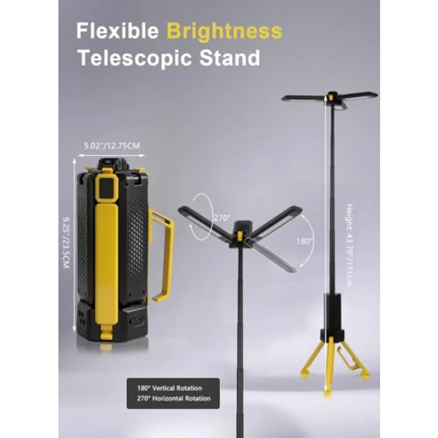 15000mAh Rechargeable Telescopic Camping Light, Portable Flashlight and Lantern with Reinforced Tripod Base, Height Adjustable