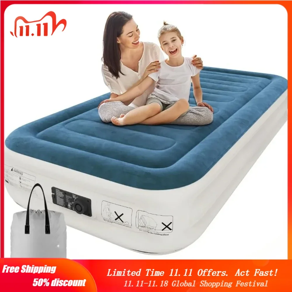 Twin Air Mattress with Built-in Pump,Fast & Easy Inflation/Deflation Inflatable Mattress, Foldable Blow Up Mattress with Storage