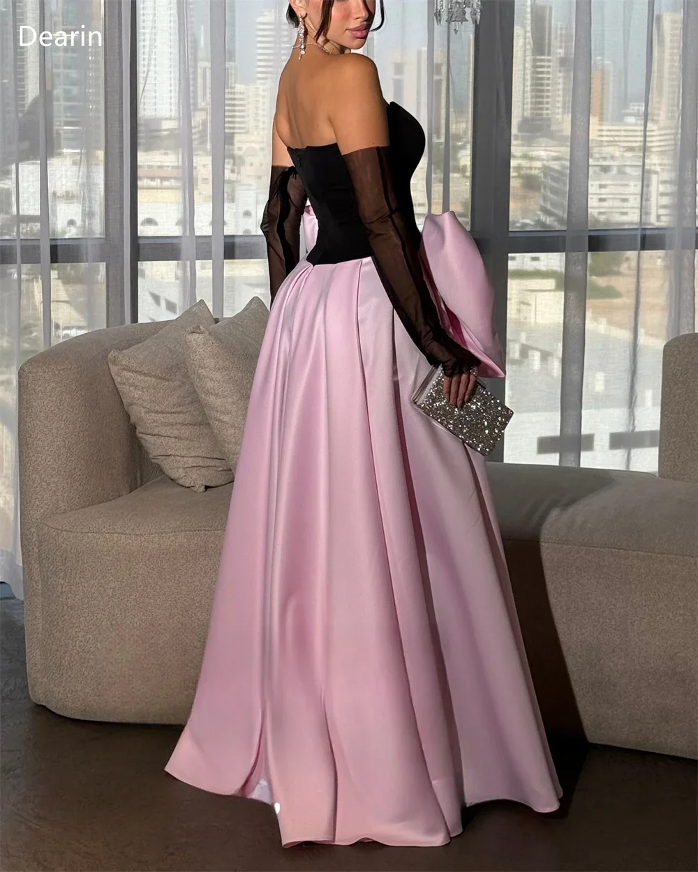 Customized Evening Gown Dearin Strapless A-line Floor Length Bows Draped Bespoke Occasion Dresses Prom Saudi Arabia Formal Dress