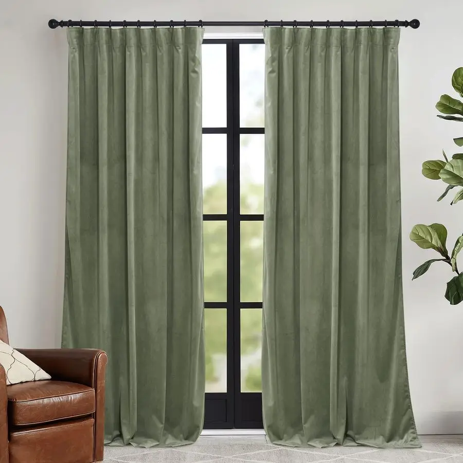 

Sage Green Velvet Curtains 96 inch, Room Darkening Super Soft Velvet Drapes for Living Room Thermal Insulated Pleat Tapes Window