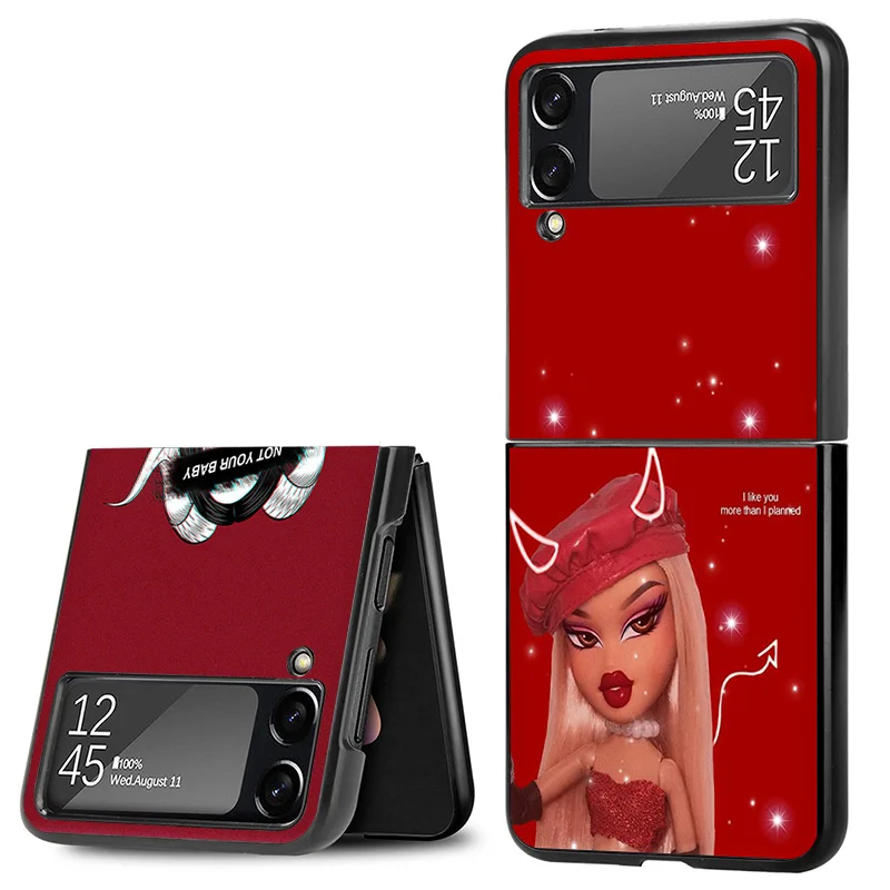 Matte Phone Case For Samsung Galaxy Z Flip6 5G Flip5 Flip4 Flip3 ZFlip 6 3 4 5 Sexy Devil Shadow Girl Hard Black Cover