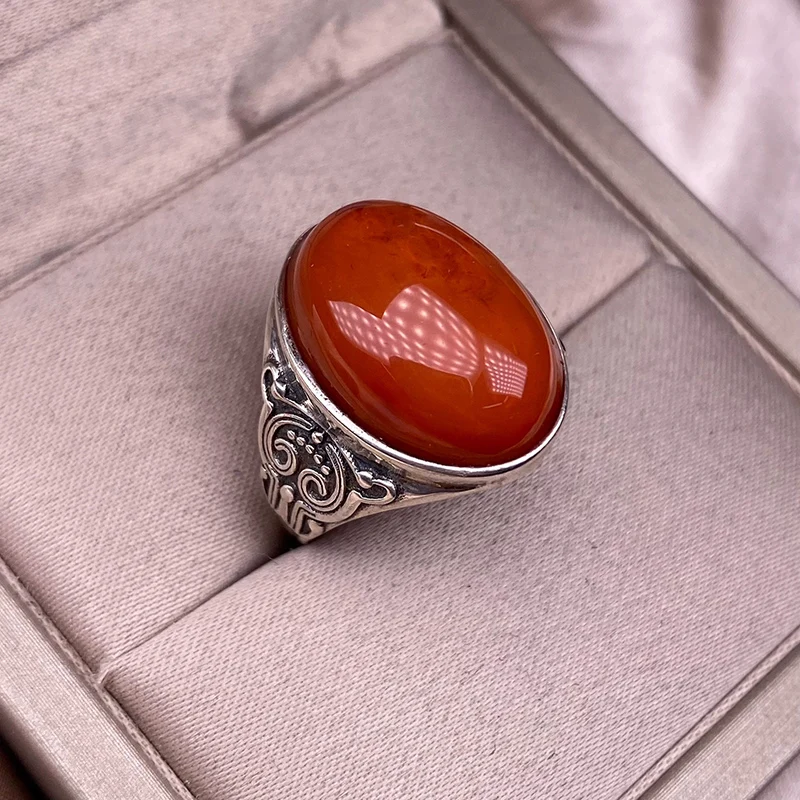 Inlaid Southern Red Ring Thai Silver Retro Jewelry For Women Chic Gift KOFSAC