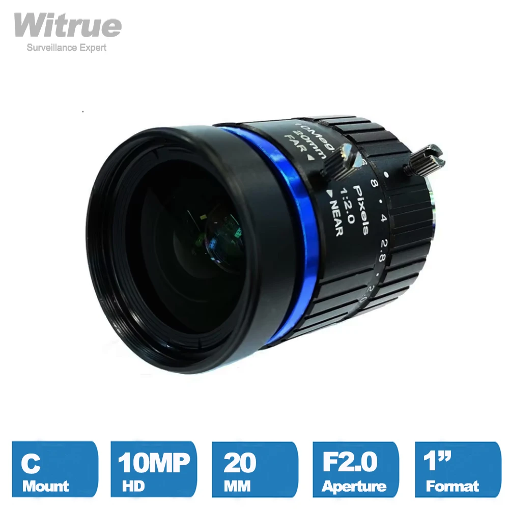 Witrue HD 4K  Industrial CCTV Lens 10MP 20mm C Mount Aperture F2.0-F16 Image Formate 1