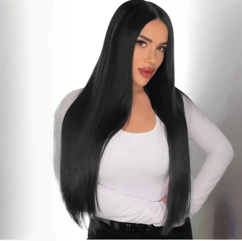 Ladies' Long Straight Black Synthetic Wig Heat-Resistant Fiber, Role-Playing, Carnival, St. Patrick's Day, Back-to-School Season