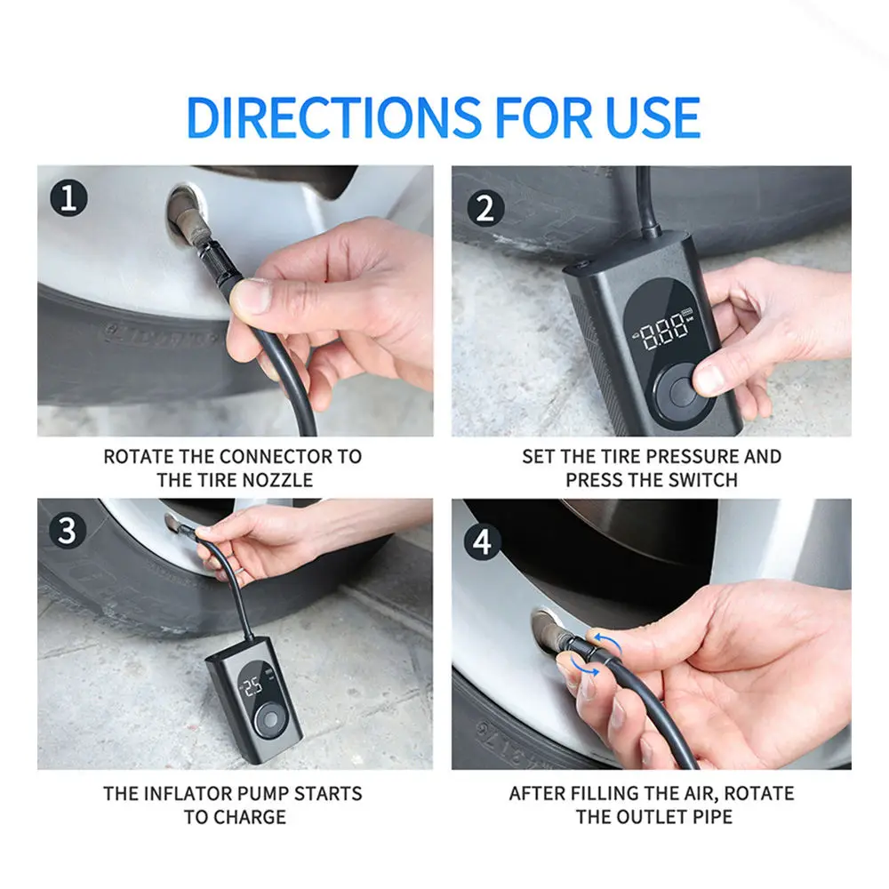 자동차 오토바이 자전거 용 LED 디지털 디스플레이 타이어 압력 감지 AP04 다기능 휴대용 타이어 인플레이션 스틱