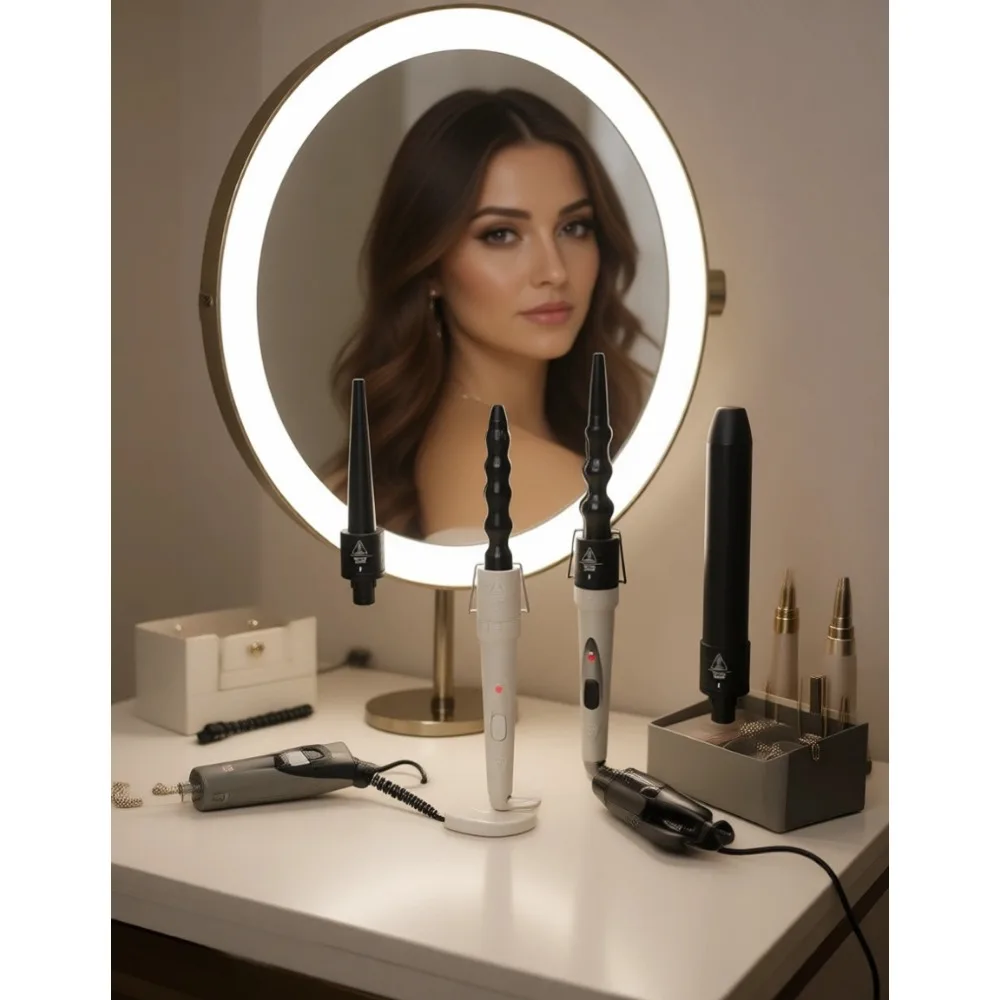 5 in 1 Curling Wand Set 035 to 125 Inch Interchangeable Ceramic Barrels Heat Glove 2 Clips Dual Voltage Hair Curler Gift