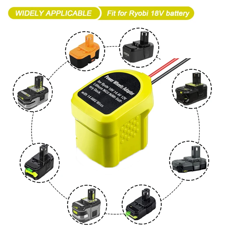 Imagem -03 - Adaptador Power Wheels para Ryobi Bateria de Lítio Ni-mh 18v Conector Dock 14 Fios Awg P108 P107 P102