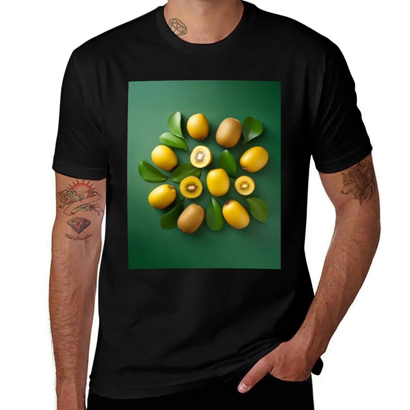 

Organic juicy kiwis with leaves on a green background T-Shirt Blouse affliction shirts anime workout shirts for men