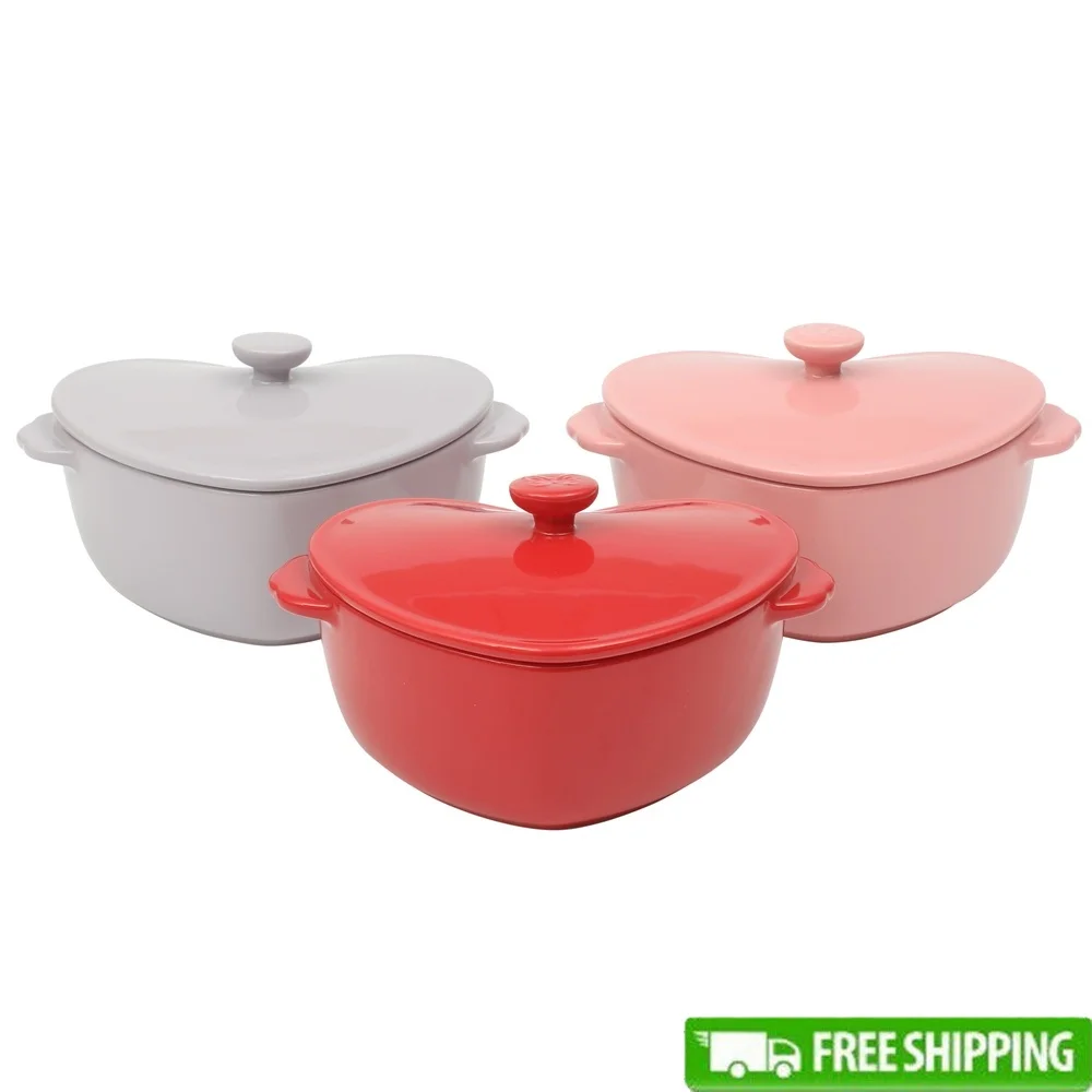 

Mini Heart Shaped Ceramic Cocottes Set 3 Pack Nonstick Stoneware Bakeware Oven Safe Ideal Casseroles Desserts Serving Dishes