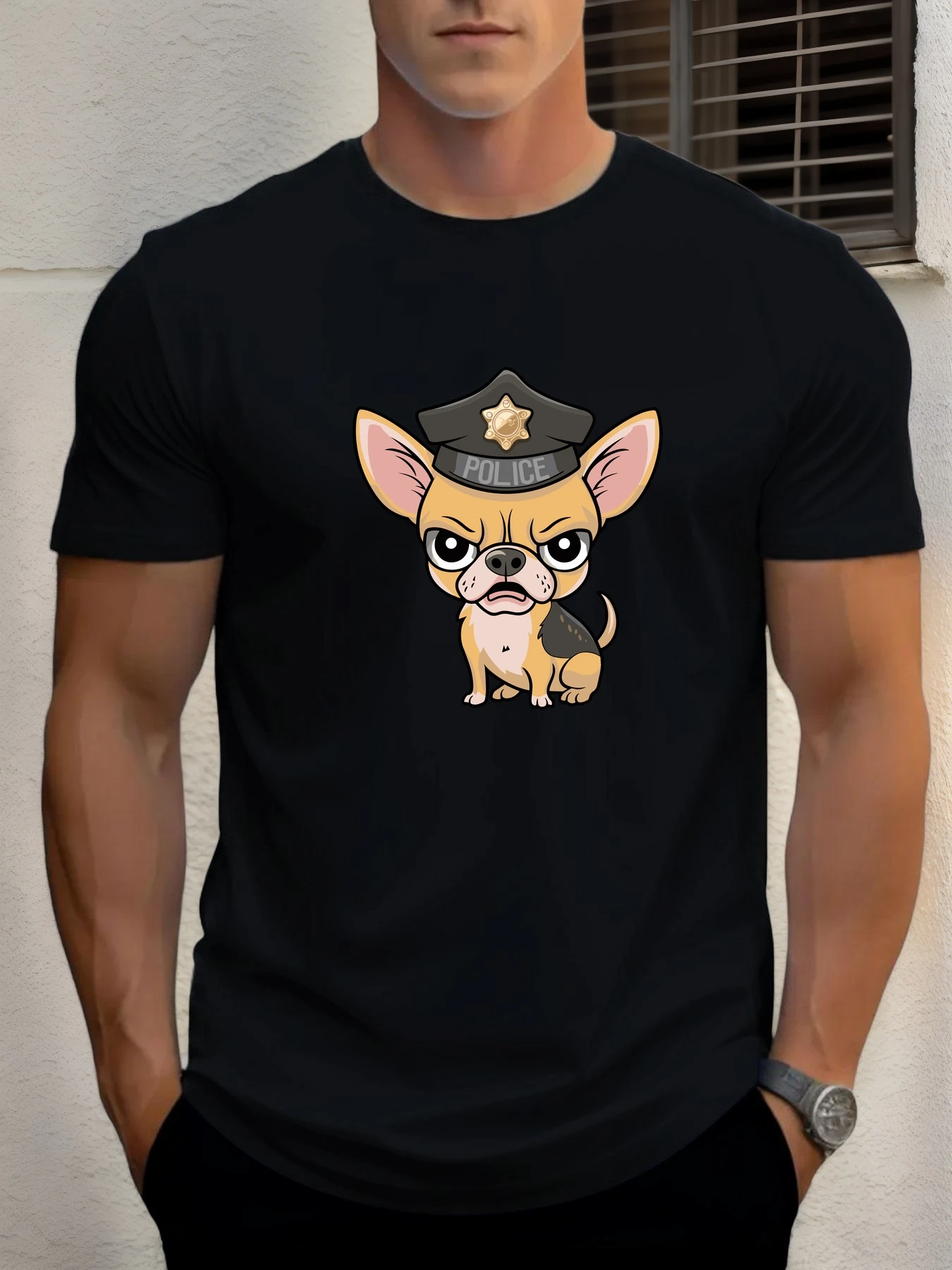 

T Shirt For Men Police Dogs 100% Cotton Graphic Printing Summer Round Neck T-Shirt Casual Breathable Street Style Daily Top