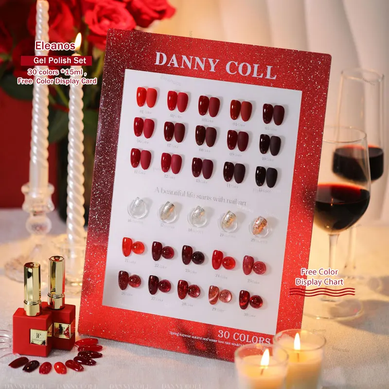 Eleanos New 30pcs*15ml Christmas Gel Nail Polish Set Drunk Red Glitter Magnetic Gel New Year Semi Permanent UV Gel With Display