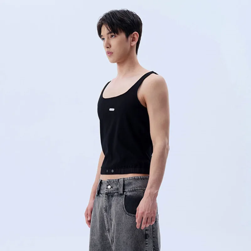 LUZHEN 2026 Summer Logo Patchwork Square-neck Sleeveless T-shirts Men's Trendy Solid Color Original Street Tank Tops Male JY7860