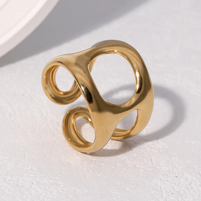 2025 New Simple Geometric Hollow Ring Neutral Design Book Jewelry Open Stainless Steel Rings Украшения Готика