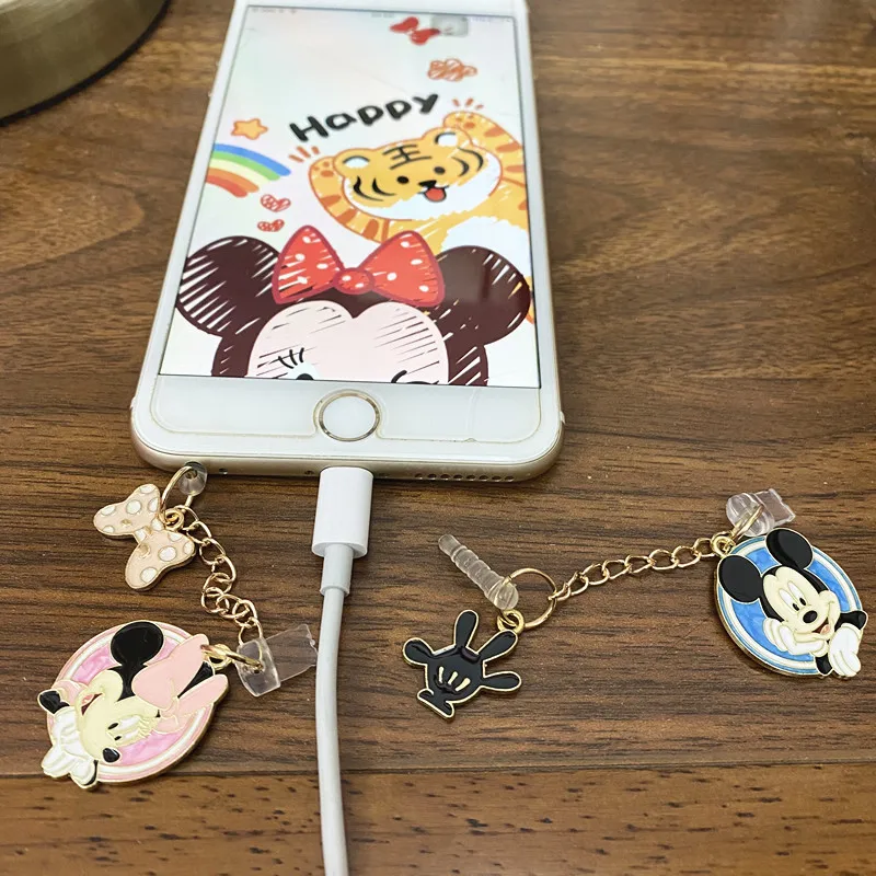 MINISO-Tapón antipolvo de Minnie Mickey para teléfono, protectores de puerto de carga para iPhone, Samsung, Xiaomi, tipo C, Android, Metal