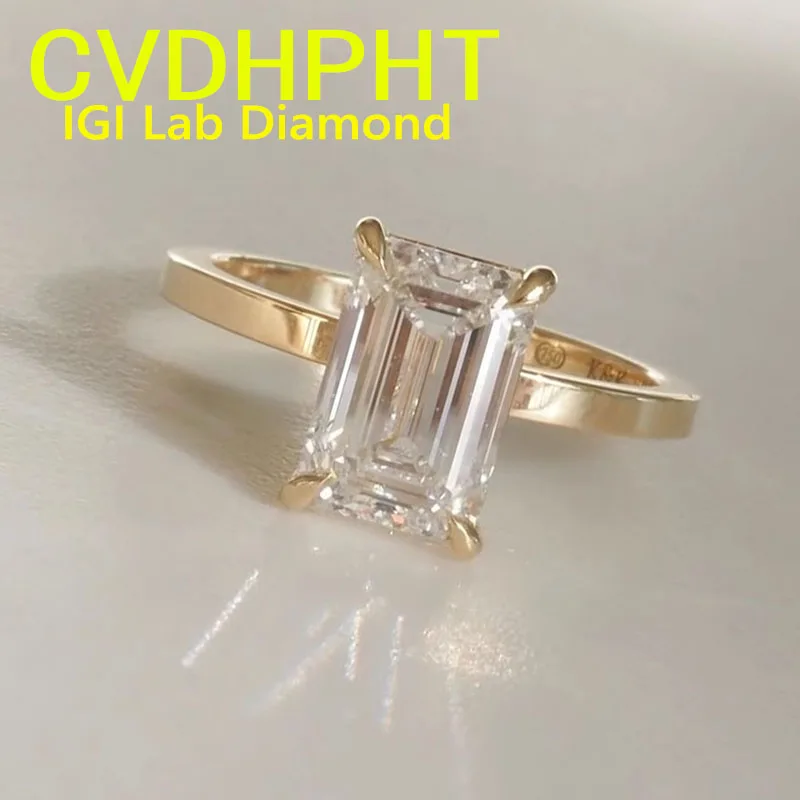 Custom 3 4 5 Ct Solid 14K gold Ring  IGI Lab grown Diamond Ring Emerald shape DEVVS- VS1   Diamond wedding &Engagement Ring