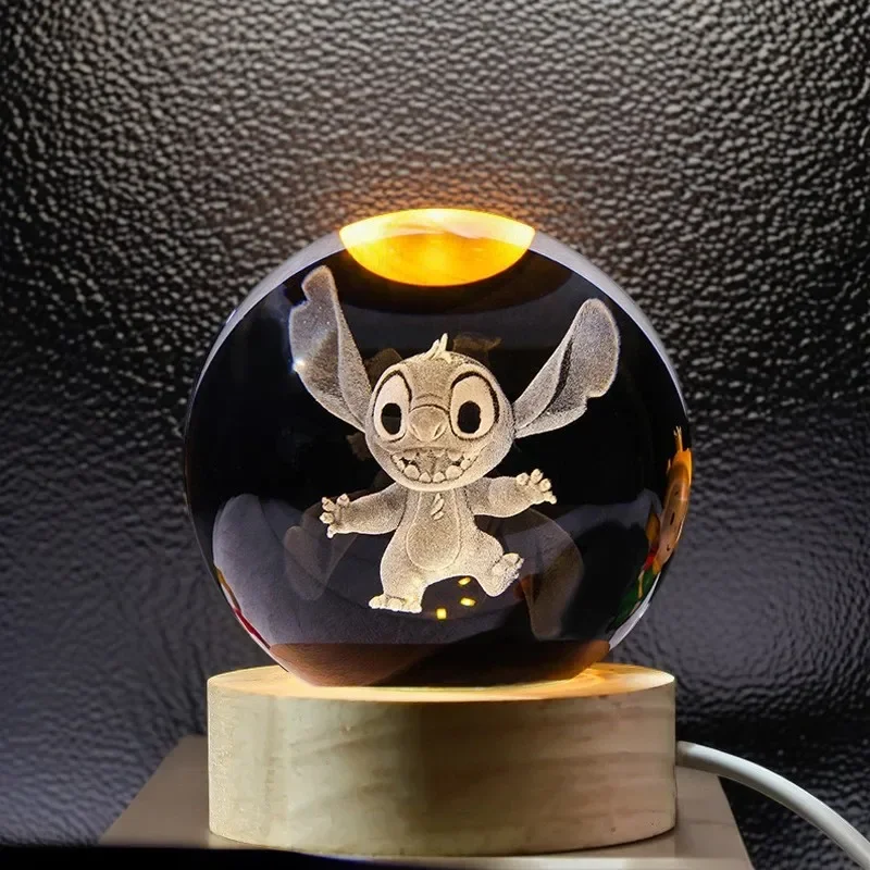 Disney Stitch 6cm 3D Luminous Crystal Ball Anime Cartoon Night Light Fashion Desktop Ornament Christmas Creative Gifts Kids Toys