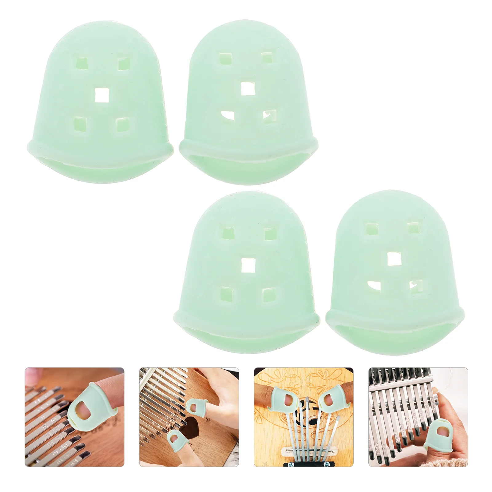 

2 Pairs Kalimba Finger Cots Thumb Protective Covers Anti-pain Silicone Sleeves Pick Protectors Silica Gel Caps Fingertip