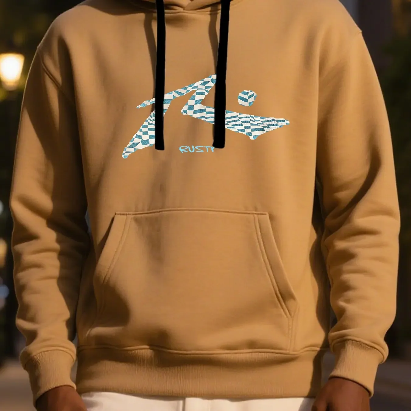 Rusty Men'S Hoodie - Pixel Logo Print Casual Pullover Suitable for Workouts And Everyday Wear