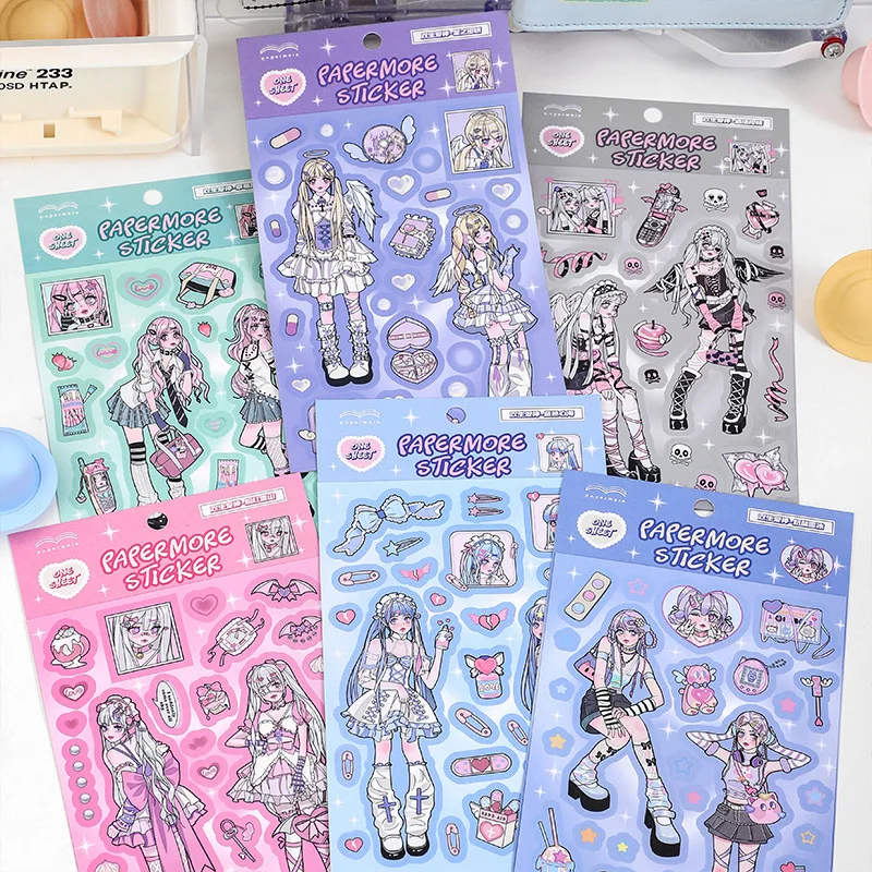 1Pc Stickers Twin Love Cartoon Girl Decorative Seals for Diary Planner Journal Scrapbook School Supplies Kawaii Stationery