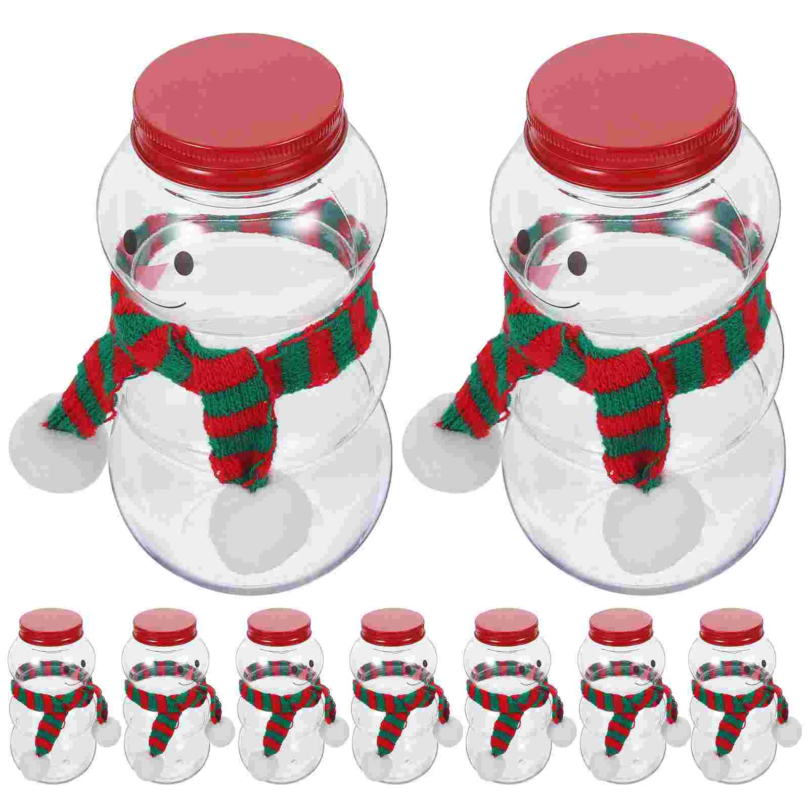 

10 Sets Drink Cup Snowman Juice Bottles Wrapping Candy Jars Empty Beverage Water Milk with Lids Feeding Tea Party Gift