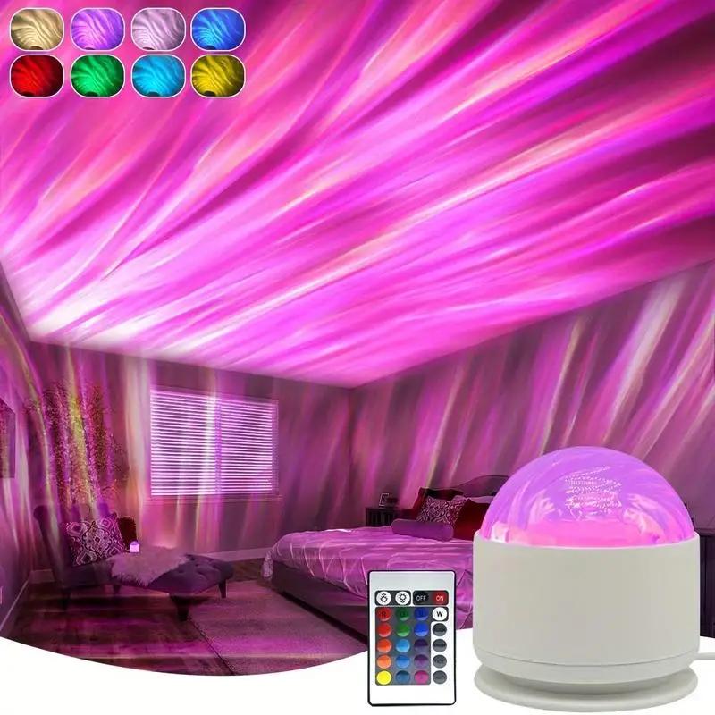 LED 무드등 백색 오로라 프로젝터 조명 리모컨 16색 USB 플러그인 아동용 침실 장식 및 수면등