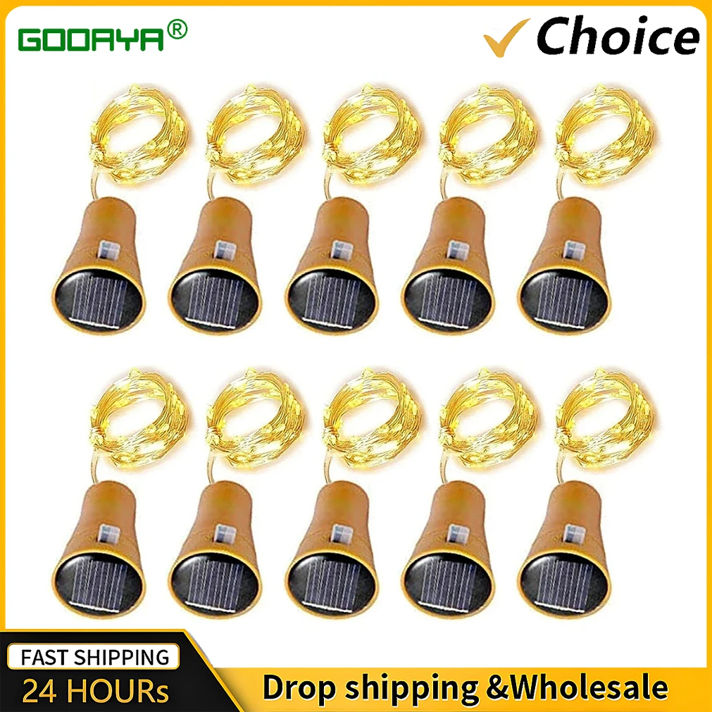 5/10pcs Solar Wine Bottle String Light 20LED Solar Copper Wire Fairy Lights Cork Shape holiday Lamp Wedding Party Garden Decor