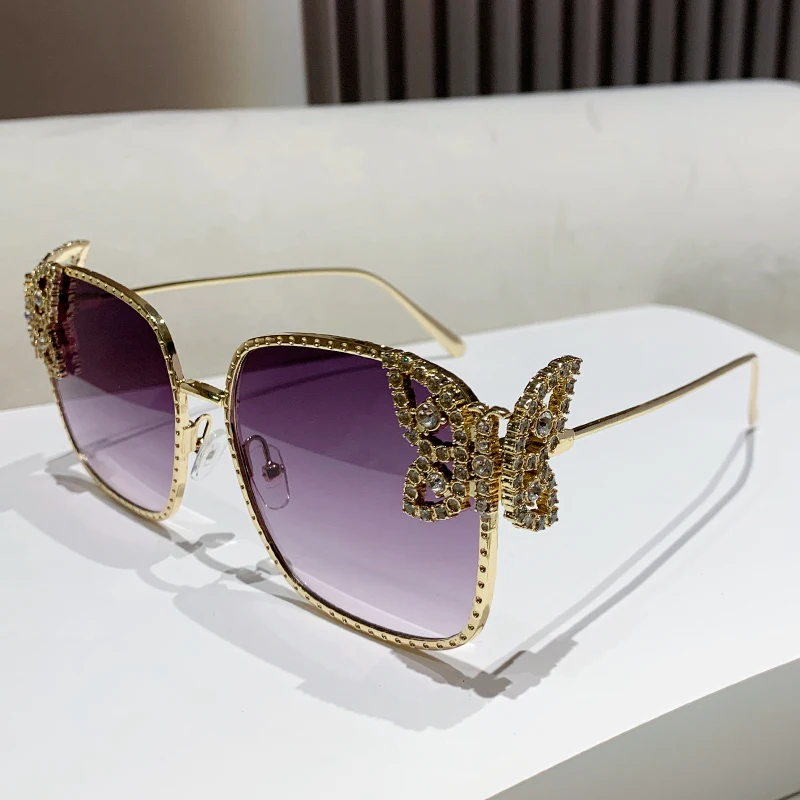 New butterfly diamond set square frame women's fashion sunglasses Street makeup camera glasses