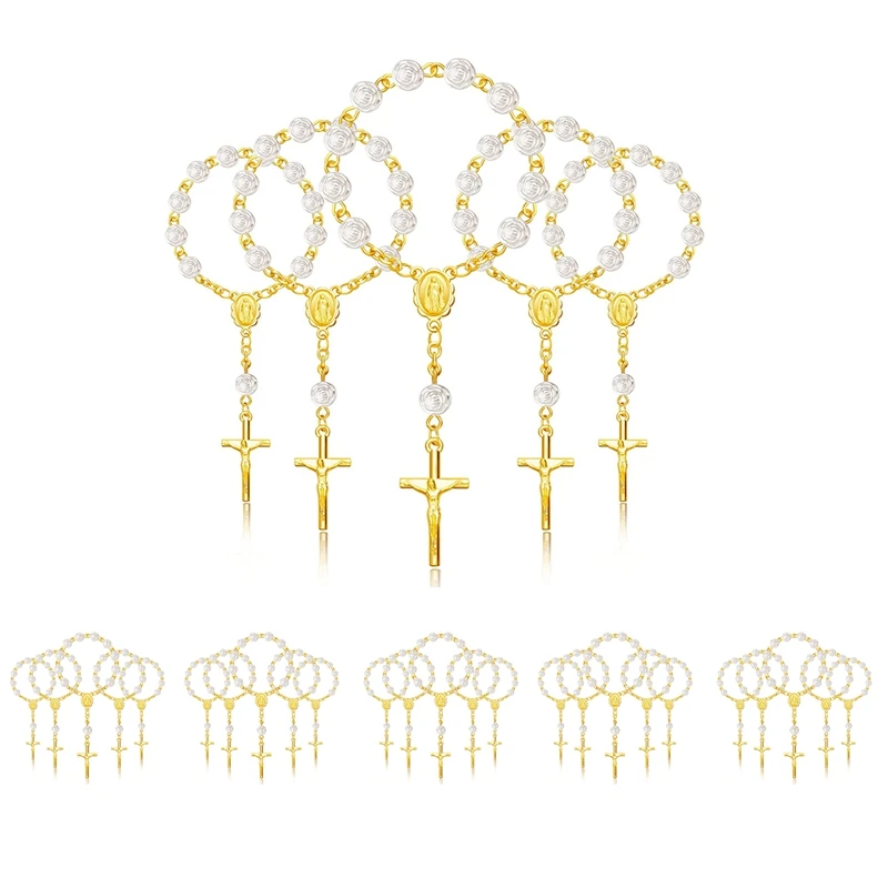 ABXH 30Pcs Baptism Rosary Acrylic Rosary Beads Mini Rosaries With Cross For The First Communion Baptism Party Favors