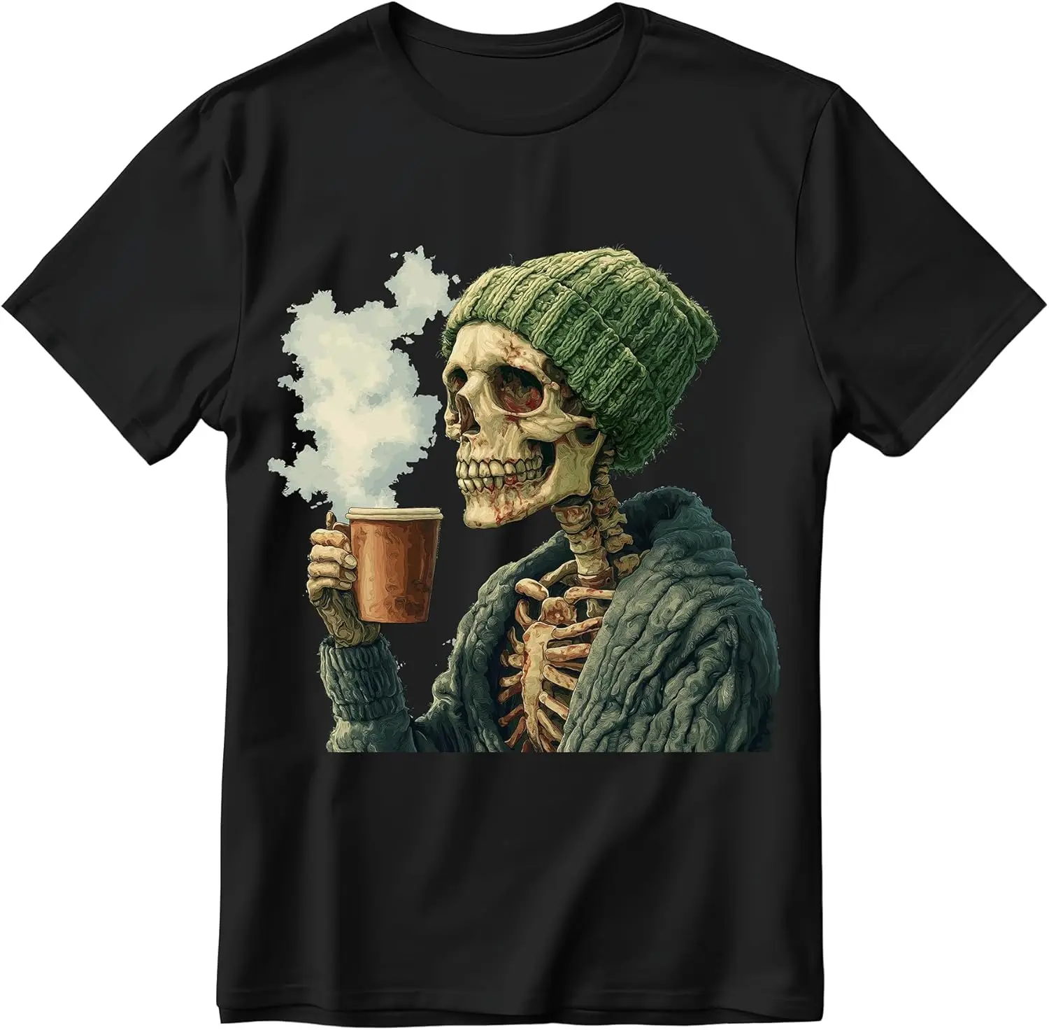 

Drinking Coffee Skull Shirt for Men Skeleton Shirts Gift for Coffee Lover