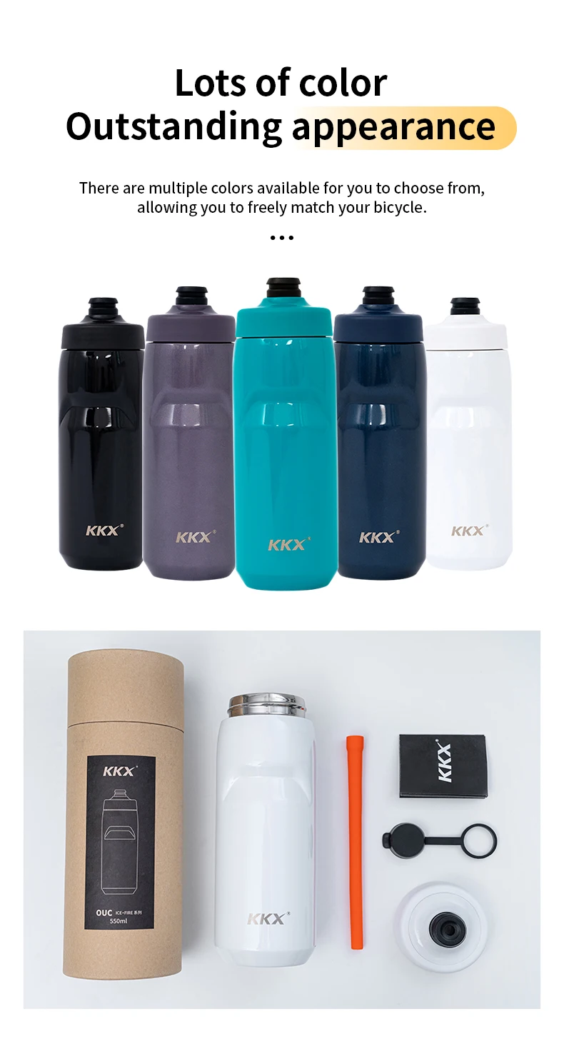 KKX Kühlende Fahrrad-Trinkflasche 550ML Tragbare MTB Rennrad Vakuum 304 Edelstahl Fahrradflasche – Detail 12