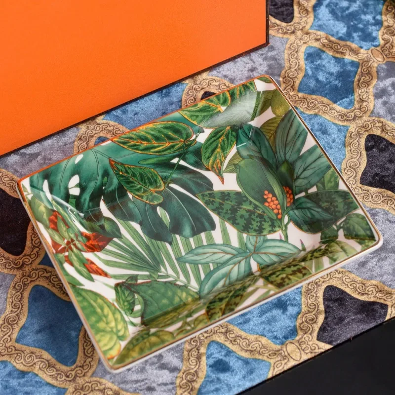 Tropical Forest Ceramic Tray Jewelry Storage Square Dish Tissue Holder Jungle Home Decoration