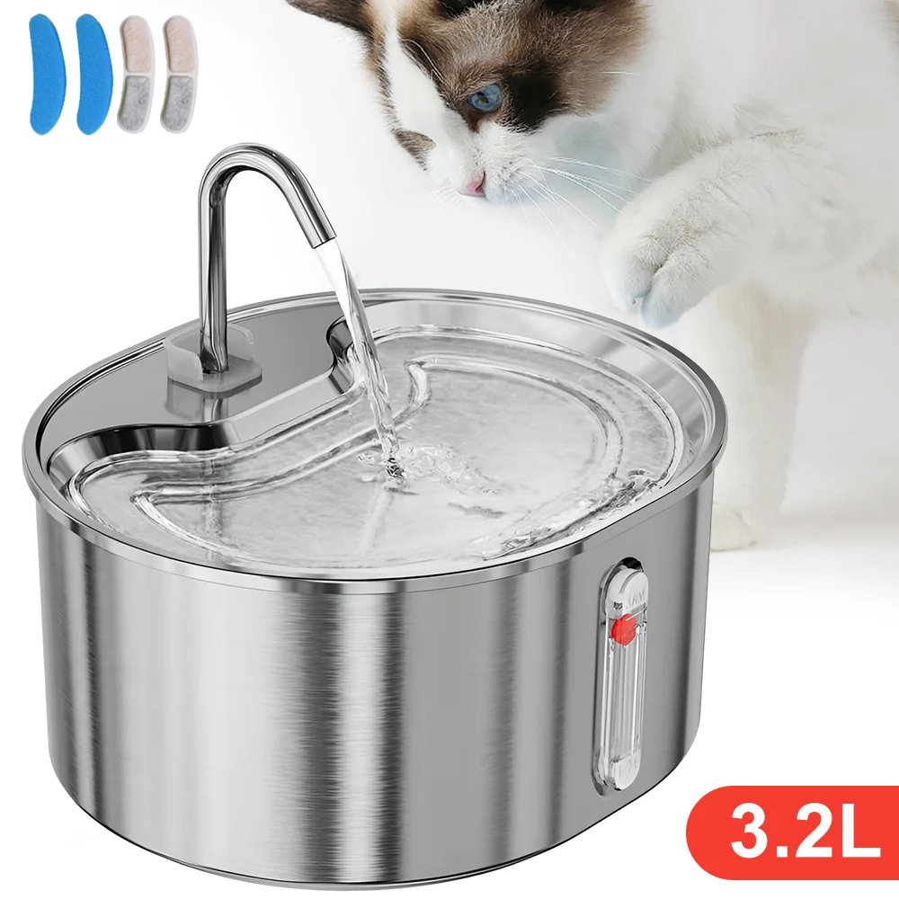 [EU Stock] 3.2L Cat Drinking Fountain stainless steels Pet water feeder Cat Dispenser Drinking Water Fountain Automatic Feeder