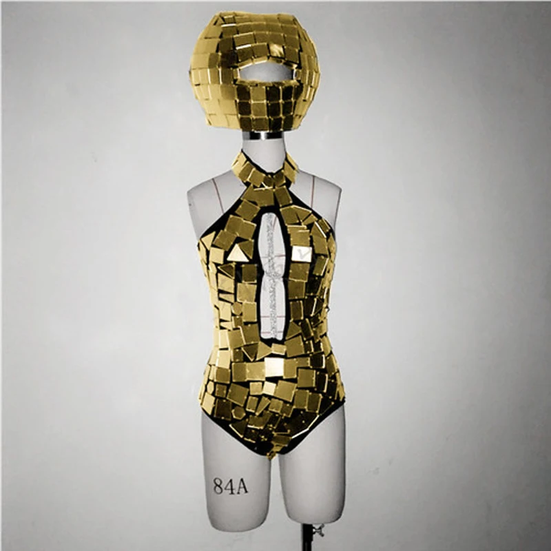 Kombinezon z cekinami do klubu nocnego, strój rave, kostium do tańca GoGo, odzież sceniczna, srebrny/złoty, seksowny, z wycięciami, model yj115