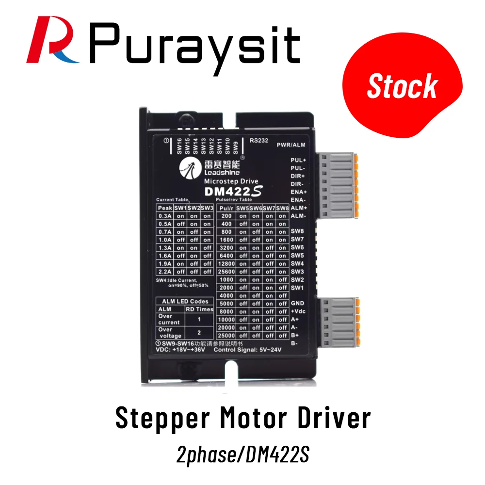 Puraysit Leadshine 2Phase Stepper Motor Driver DM422S Supply Voltage 18-48VDC Output 0.3-2.2A Current