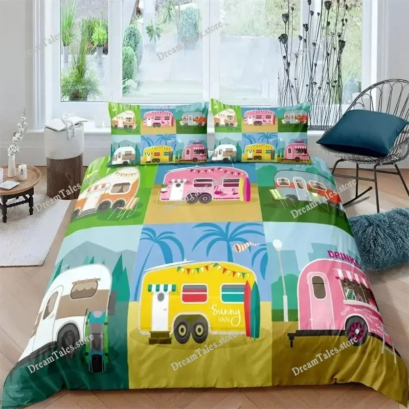 

Happy Camping Farmhouse Style Camper Style Duvet Cover Pillow Case Bedding Set Quilt Cover Double Bed Home Textile Luxury Gift36