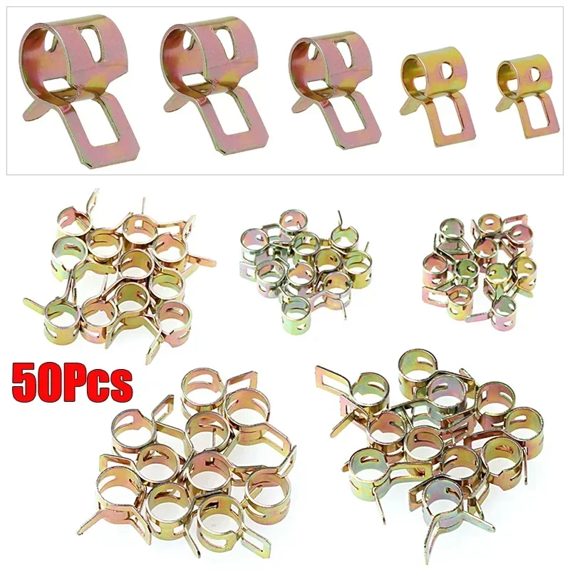 50pcs 5/6/7/8/9mm Fastener Spring Clip Clamps For Fuel Water Line Hose Pipe Air Tube Reusable Hose Clip Pipe Tube Parts