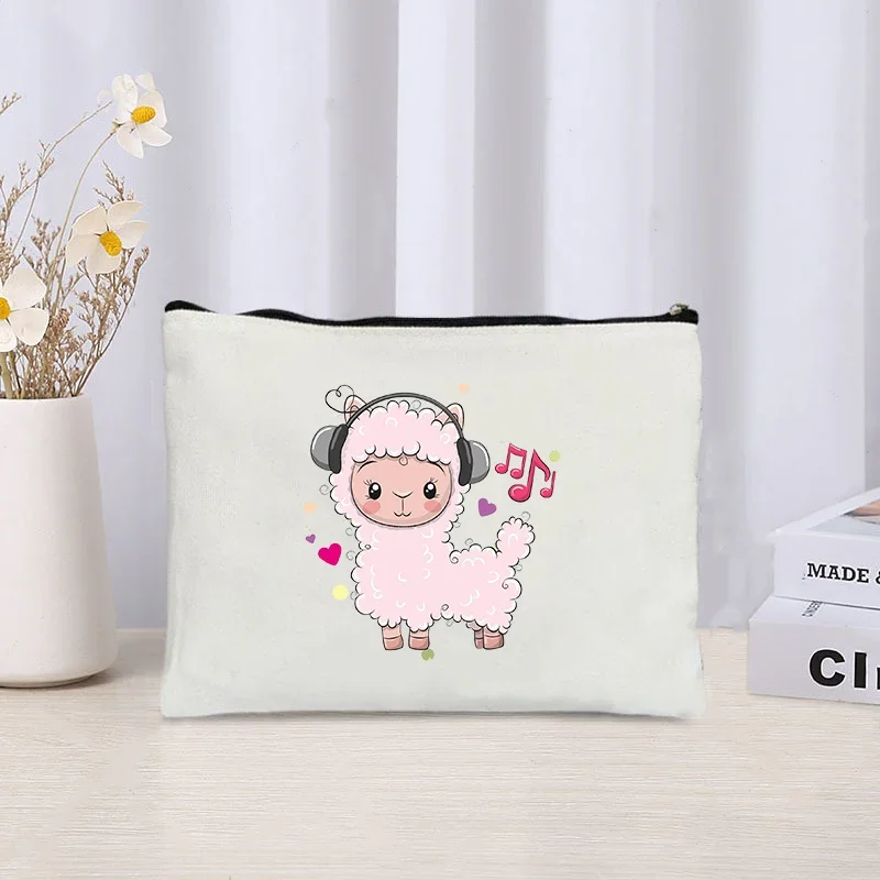 Kawaii Alpaca tas kanvas Makeup anak kotak pensil bepergian tempat penyimpanan alat tulis hewan lucu kosmetik ritsleting Hadiah untuk anak perempuan