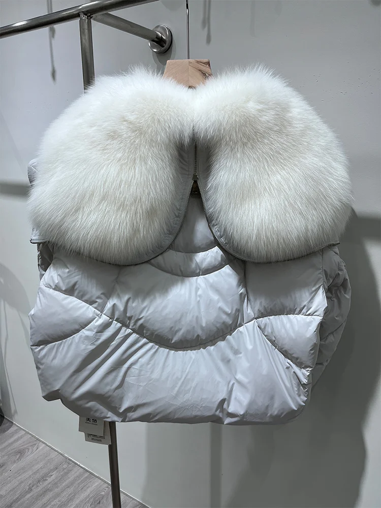 2025年 レディース 天然リアルフォックスファーカラーコート 冬用グースダウンジャケット カジュアル女性服