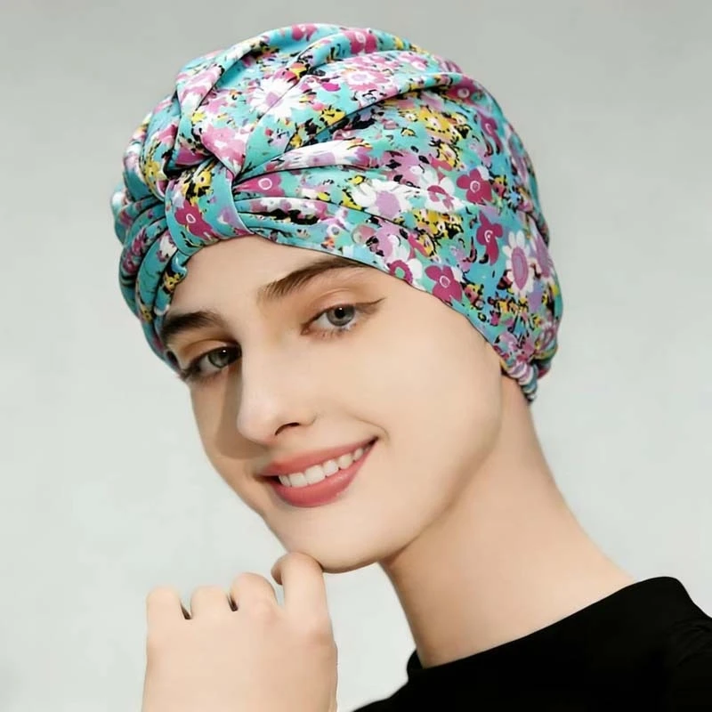 BirdTree, 100% Silk Turban Bonnets, Women Twisted Printed Sleeping Night Cap, Hair Wrap Cap For Ladies, 2026 Spring New A63648JF