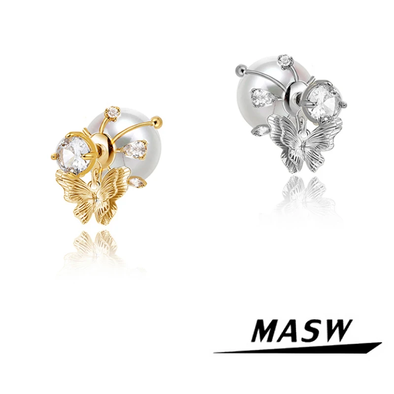 

MASW Original Design Elegant Temperament Front With Back Simulated Pearl Butterlfy Earrings For Women Girl Gift Trend Jewelry