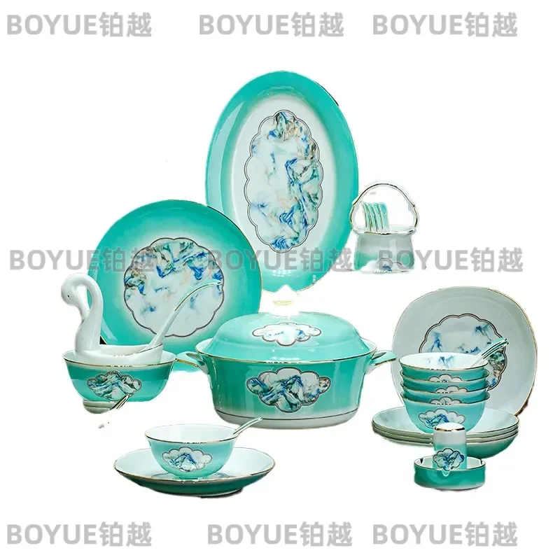 Jingdezhen Bone China Dinnerware Set Elegant Chinese Style Plates and Bowls Household Tableware Gift for Housewarming