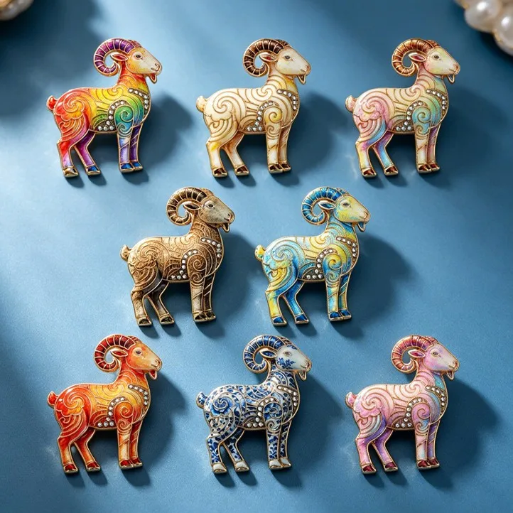 Cross border Year of the Sheep brooch, high-end, light luxury, cute animal lamb chest flower, fashionable pin accessory