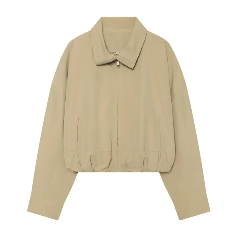 Women's Short Jacket with Zipper New 2026 Autumn High-Neck Long Sleeve Simple Solid Color Women Coats Chic Female Outerwear