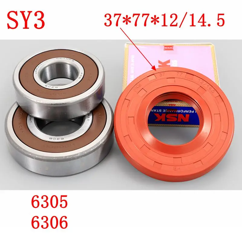 

for Sanyo drum washing machine Water seal（37*77*12/14.5）+bearings 2 PCs（6305 6306）Oil seal Sealing ring parts