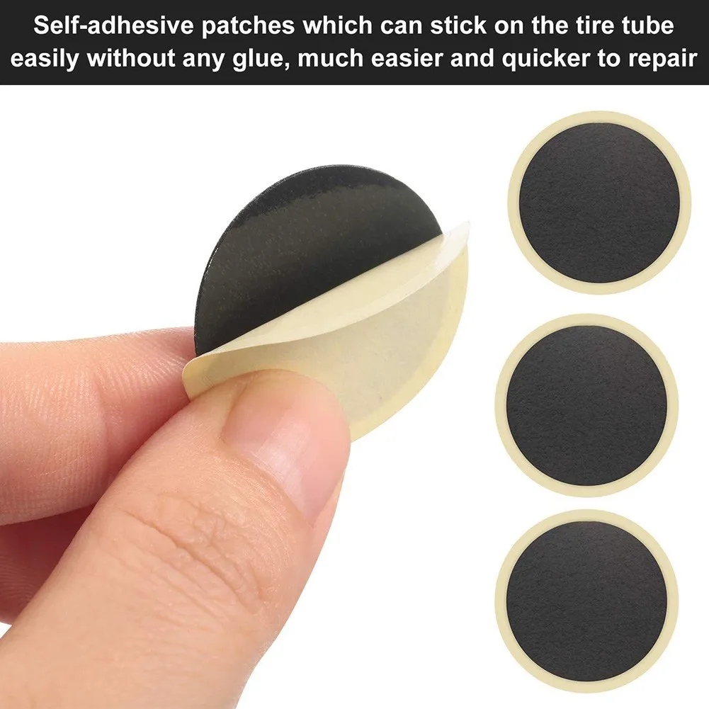 Swift and Reliable Bike Tube Puncture Repair Patches 28pcs Glueless Self Adhesive Bike Tire Patch Tools, Repair Flats in No Time