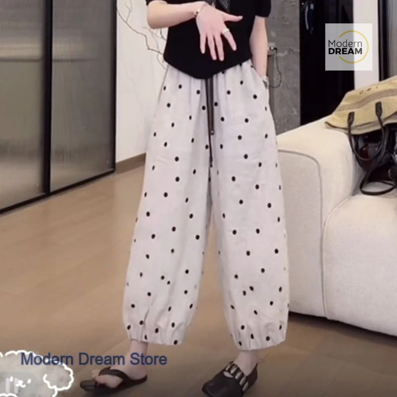 French plus-size polka-dot harem pants women's summer fashion thin loose slim casual nine-point bloomers quick-drying sweatpants