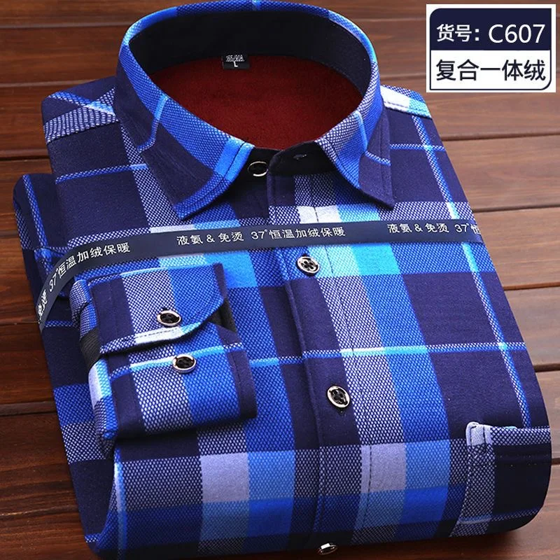 2024 Autumn and Winter New Fashion Trend Plaid Long-Sleeved Shirt Men\'s Casual Relaxed Comfortable Plus Fleece Thick Warm Shirt