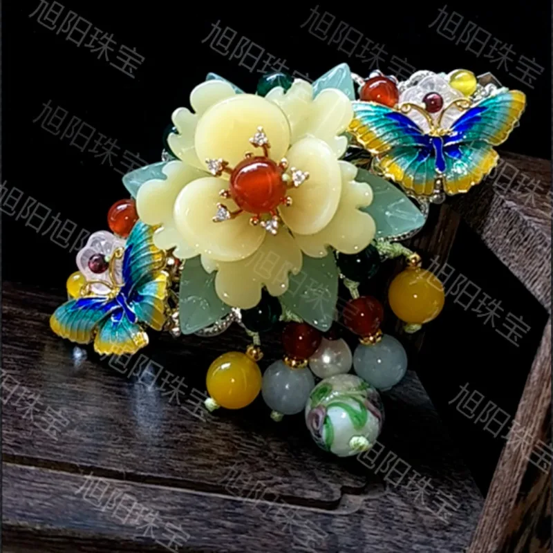 

Винтажная перегородчатая весенняя горизонтальная заколка для хвоста на затылке, заколки для волос китайского мастерства для повседневных повседневных мероприятий