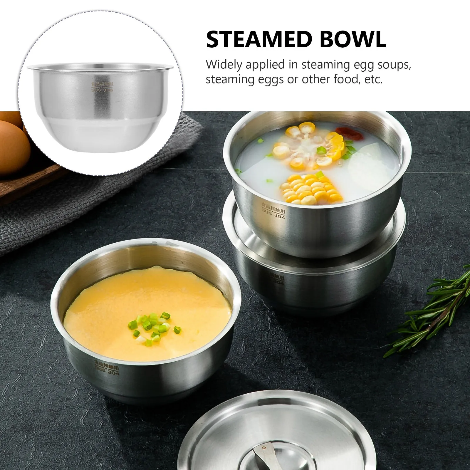 

Steamed Egg Bowl Prep Practical Storage Instant Noodle Home Tableware Food Container Stainless Steel